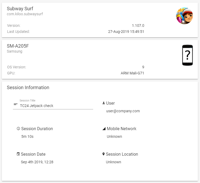 Illustrative device and app details as shown on the Summary pane